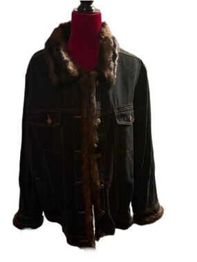 dennis basso black coat with brown fur collar